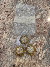 3 Pieces VINTAGE Specialty Gold Buttons With Crystals Sunburst Large MADE IN USA
