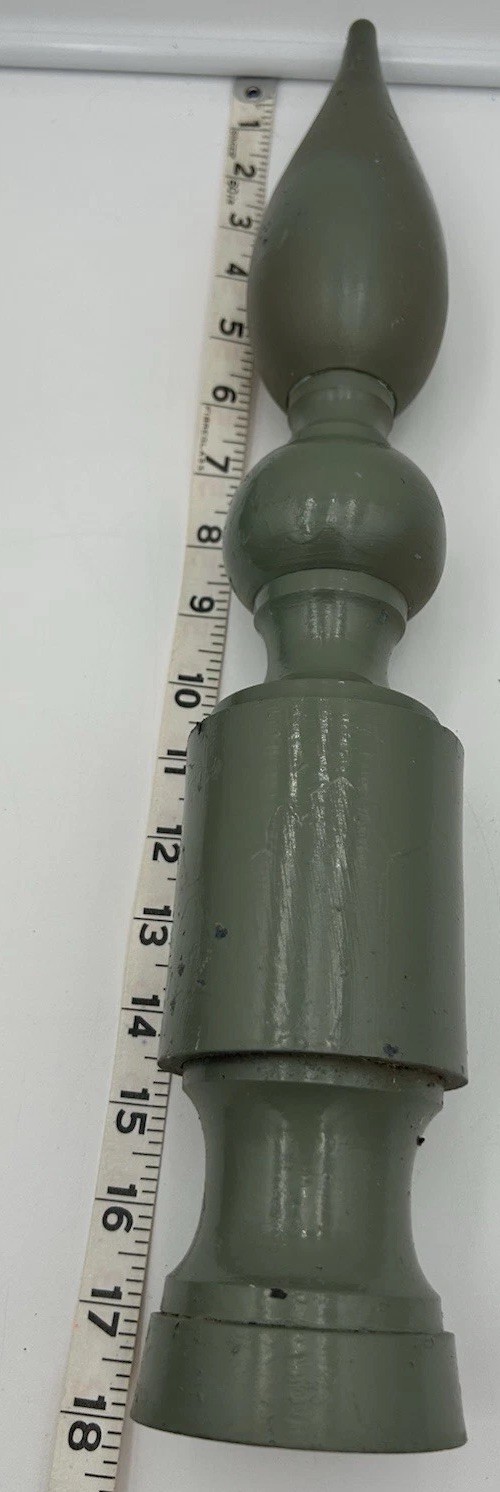 Antique Cast Iron Fence Finials Pair Green Paint Decor 18in x 4in 22in x 3in VTG