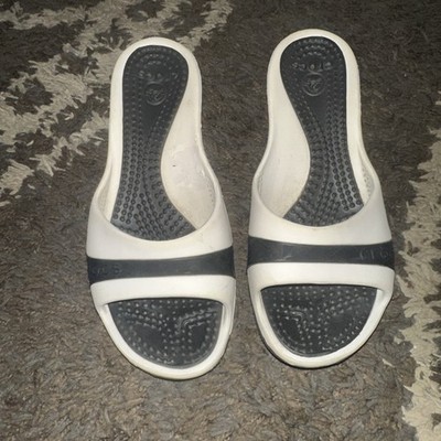 crocs / sassari  W7 (23cm)　white/silver CROCS Sassari Tan & White Wedge Sandals Heels Open Toe Slip On