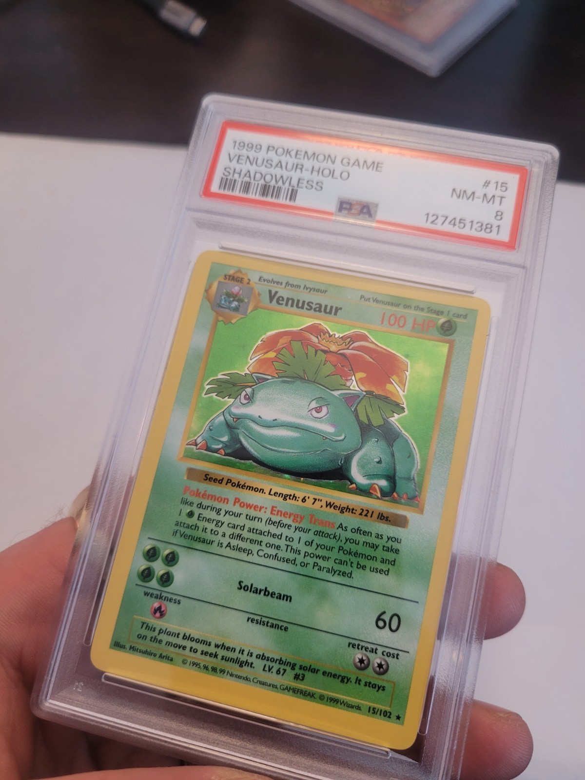 1999 POKEMON BASE SET SHADOWLESS #15 VENUSAUR-HOLO PSA 8