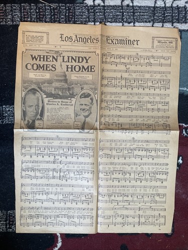 Charles Lindbergh June 12 1927 Sheet Music LA EXAMINER When Lindy Comes Home - Picture 3 of 4