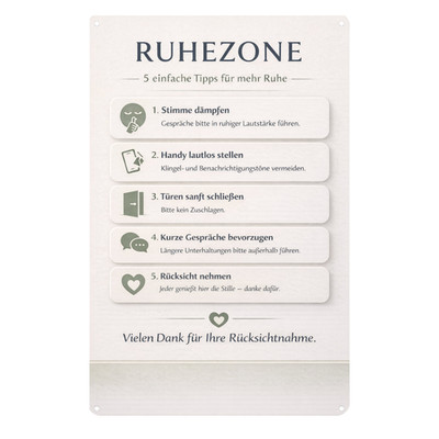 Ruhezone Ruhe Arzt Hinweis Blechschild | 20x30cm Dekoschild Schild Metallschild