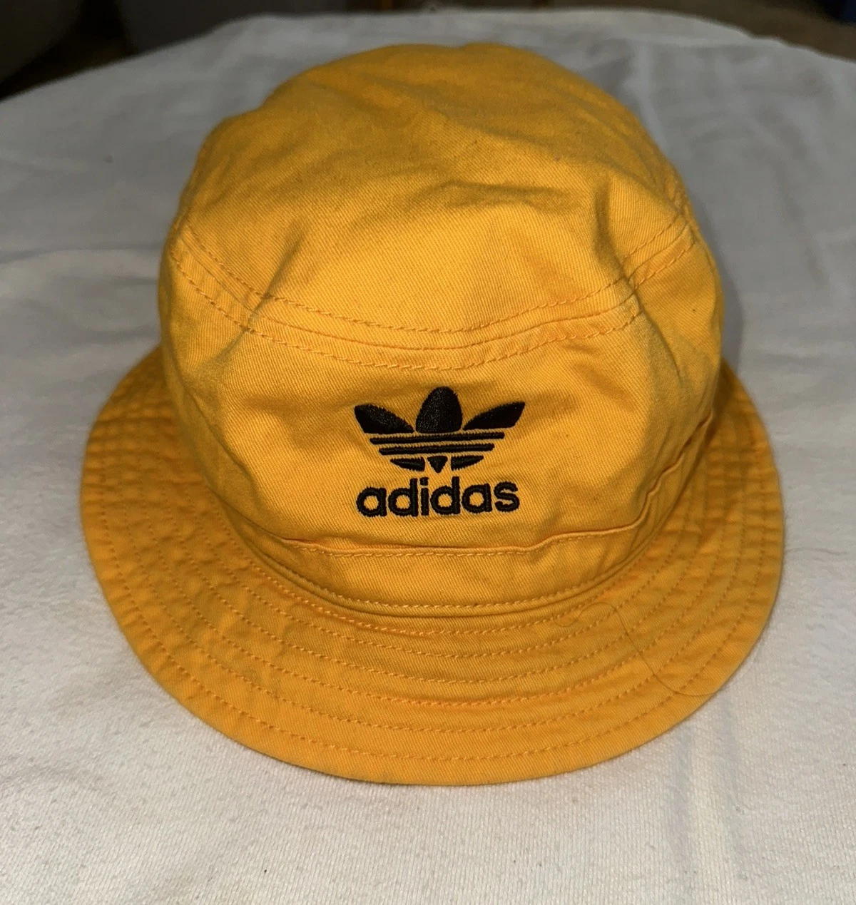 ADIDAS Bucket Hat Mustard Yellow with Black Logo OSFM Trefoil RETRO