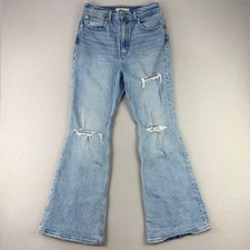 Levi's 70s High Flare Jeans Women 28 Blue Distressed High Rise Western Stretch