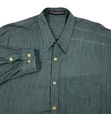 Jhane Barnes Mens Button-Up Long Sleeve Textured Dark Blue Green Shirt Large