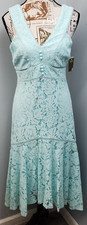 Taylor Cocktail Dress Womens 4 Blue Floral Yoke Lace Overlay Sleeveless Back Zip
