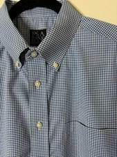 Jos A Bank Shirt Mens L Blue/White Travelers Collection Button Up Long Sleeve