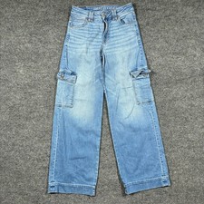American Eagle Womens Super High Rise Baggy Wide Leg Jeans 0 Regular Stretch