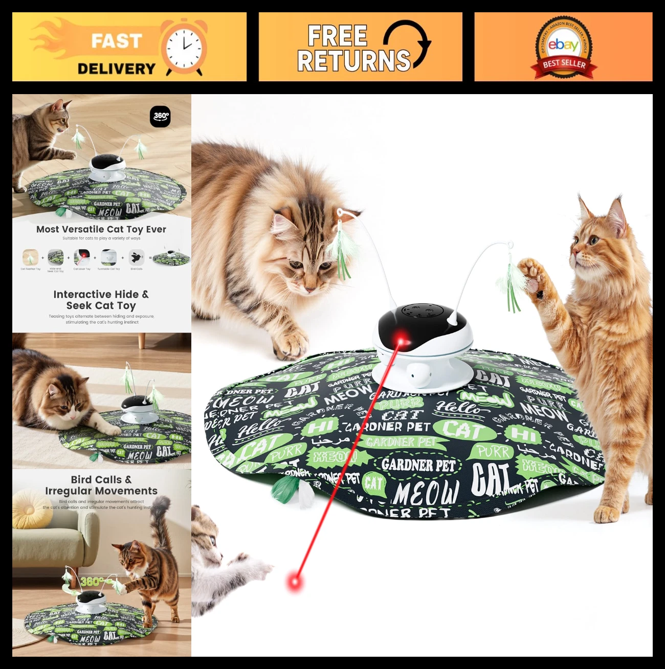 Interactive Cat Laser Toy - USB Rechargeable 5-in-1 Automatic Play Kit for Indoo