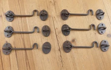 6 Iron Hook & Latch Eye Lock Drawer Hand Forged Barn Cabin Door **SOME RUST**