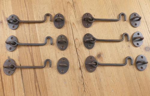 6 Iron Hook & Latch Eye Lock Drawer Hand Forged Barn Cabin Door **SOME RUST**