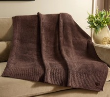Barefoot Dreams CozyChic 45x60 Stacked Rib Border Blanket Sable