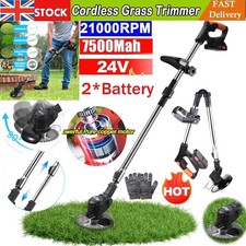 24V Electric Cordless Grass Trimmer Strimmer Garden Edger Cutter with 2 Battery
