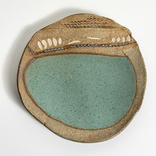 Ellen Hill Art Studio Pottery Plate Turquoise Speckled Signed 7.75 in