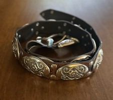 Vintage NANNI CONCHO Leather Belt Made In Italy Sz38 Excellent Brown