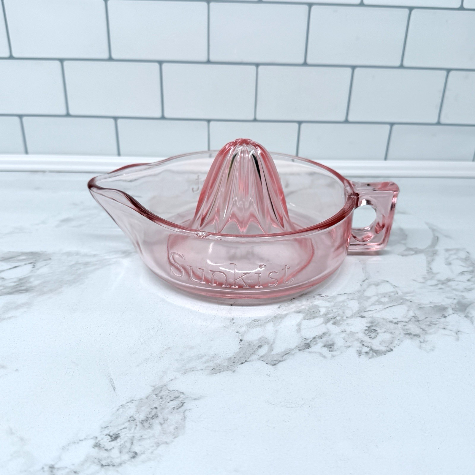 Vintage Sunkist Juicer Reamer Pink Depression Glass Collectible