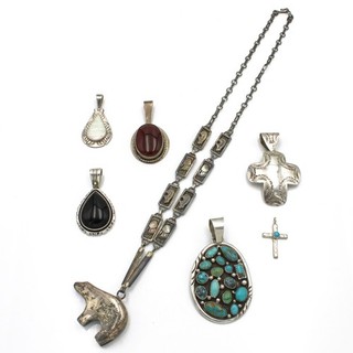 Southwest Sterling Turquoise Onyx Carnelian Pendants Necklace Lot of 7 #S4532 3