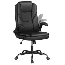 Leather Office Chair, Ergonomic Computer Desk Chair with Flip-up Arms, Rockin...