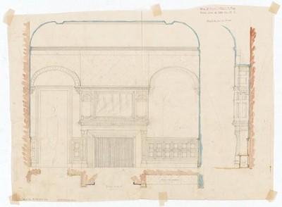 New York City NY 1880s Vanderbilt Mansion Fireplace Wall Paneling Drawing