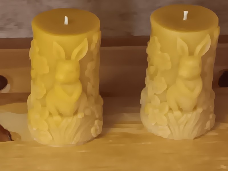 (2) Handmade 100% Pure Beeswax 100% Cotton Wick Rabbit Candles  4"H X 2.25"W
