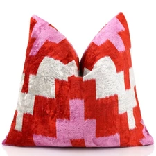 Red & Pink Geometric Velvet Pillow – 16x16