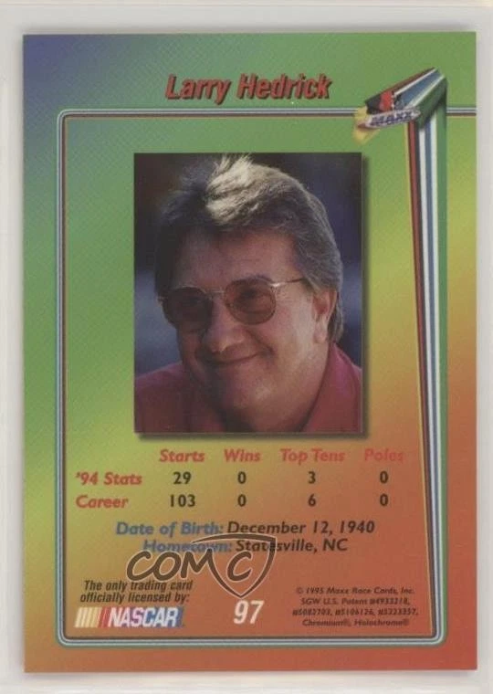 1995 Maxx Premier Plus Chromium Larry Hedrick #97 - Image 2 of 2