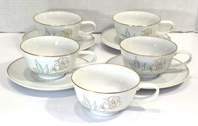 Easterling ROSE OF GOLD Tea Cups & Saucers GERMANY 9 Piece Set