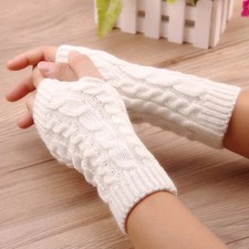 Women's Cable Fingerless Gloves Knit Arm Warmers Long Sleeve Winter Warm Mittens