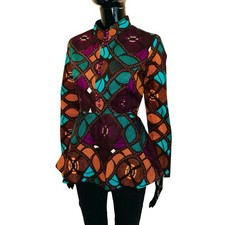 African Print Women Multicolor, Long Sleeve Turtleneck, Flare Out Blouse  
