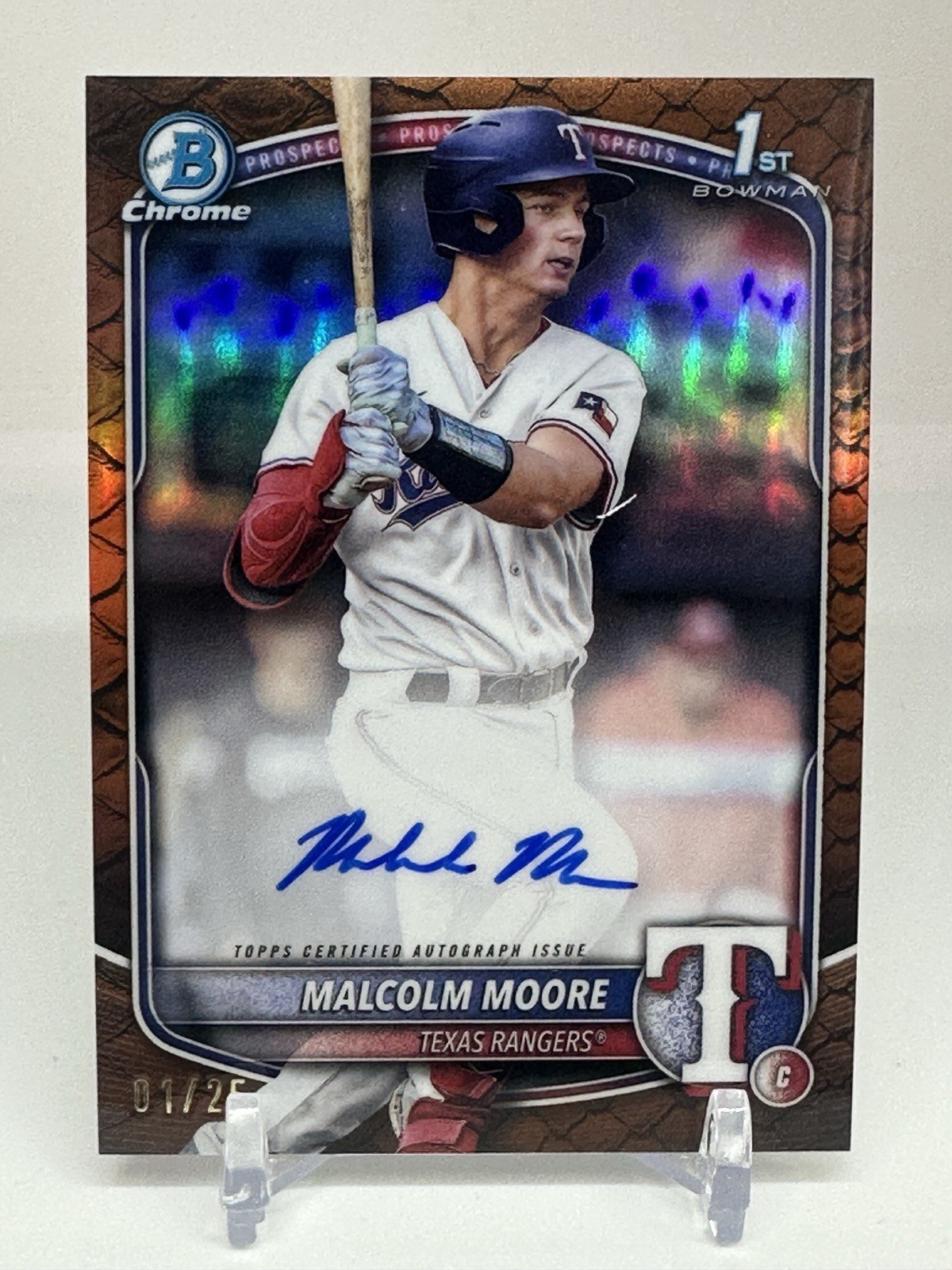 2025 Bowman Reptilian Malcolm Moore Chrome Auto Orange Refractor 1st #/25 Rookie