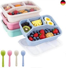 Snackbox, 4er-Pack Snackbox mit 5 Fächern, Bento-Lunchbox mit Löffelgabel, w