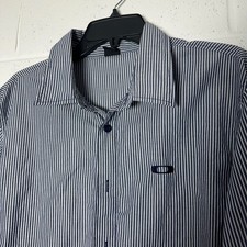 Oakley Mens Long Sleeve Button Up Shirt Navy White Stripe Casual Size L G