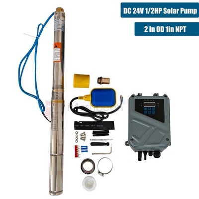 2'' OD 250W Solar Deep Well Pum Submersibl Pump Impeller DC 24V + MPPT Controller