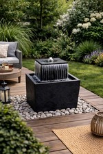 Modern Slate Water Fountain LED Garden Feature Outdoor Waterfall Feature