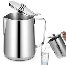 70 oz Stainless Steel Pitcher With Lid Measuring Cup Metal Frothing Jug