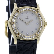 Ebel Classic Wave Damenuhr, Gelbgold 750/-, 54 Diamanten, Krokoleder
