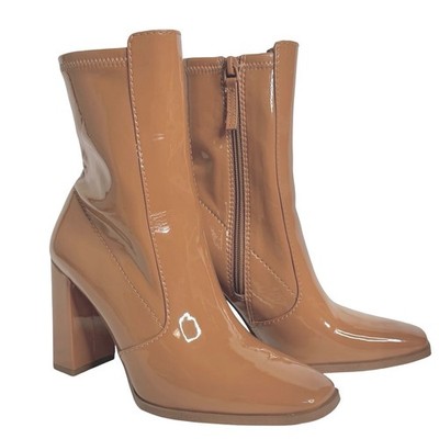 Aldo Noemieflex Patent Block Heel Ankle Sock Boots Camel Tan Womens 6.5