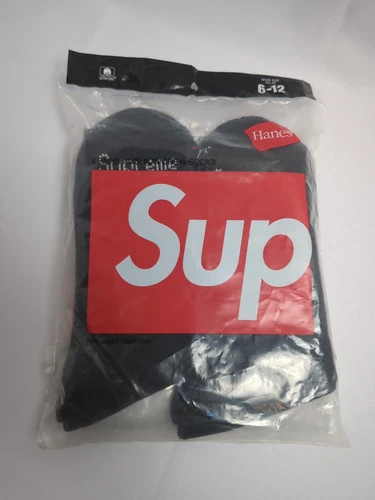 Lot de 4 chaussettes noires homme Supreme Hanes taille 6 12 neuves scellées