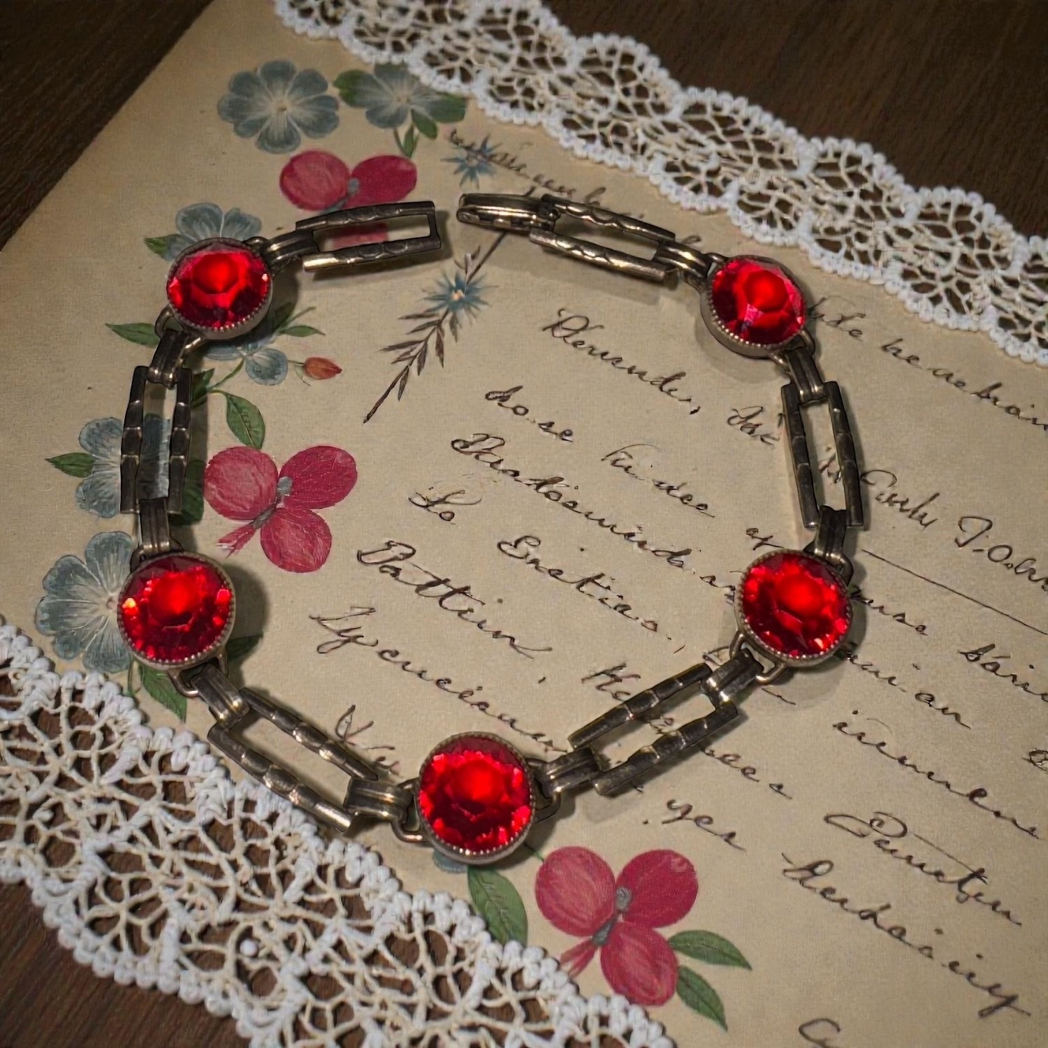 Reverse Rivoli Cut Bezel Set Ruby Red Rhinestone … - image 6