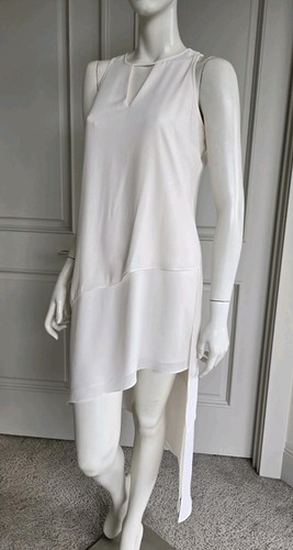 White House Black Market cremefarbenes ärmelloses assimetrisches Kleid Gr. 4P (Petites) neu ohne Etikett - Bild 2 von 14