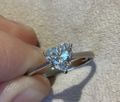 1.0 Carat Lab Created Diamond Heart Cut Engagement Ring Platinum Plated 925 R