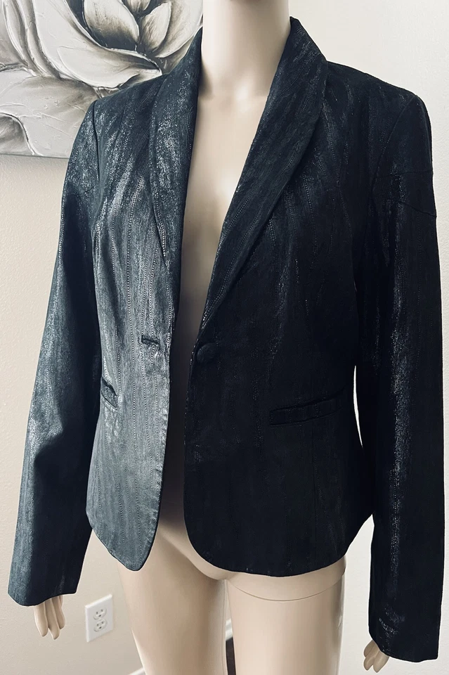 JAQUETA BLAZER CAMURÇA Y2K VINTAGE COURO CAMURÇA METÁLICA Manga Longa tamanho M - Imagem 4 de 4