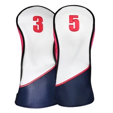 Majek Golf Navy Blue Pink White and Black #3 + #5 Fairway Wood Head Cover Set