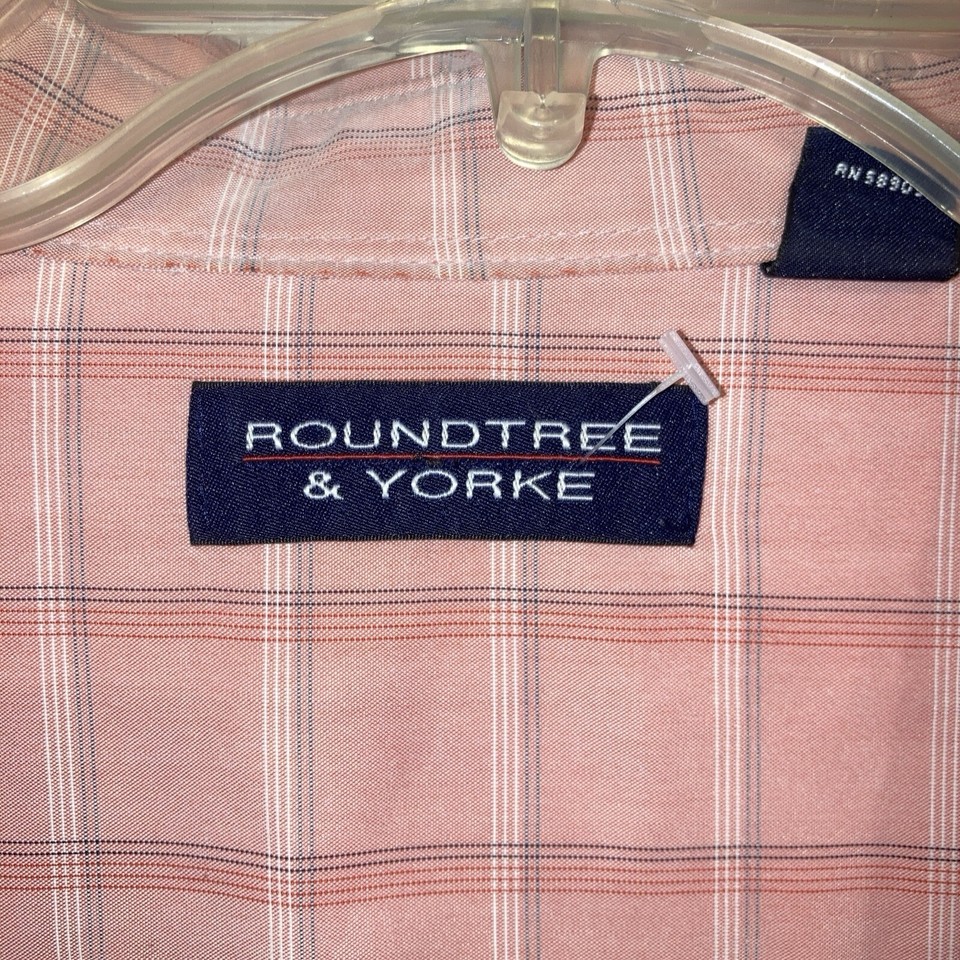 NWOT Roundtree and Yorke Mens Dress Pastel Button Down Light Pink Plaid