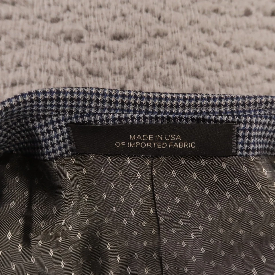 Saks Fifth Avenue Jacket Blue Black Houndstooth Check 100% Wool Blazer 44R - Image 3 of 4