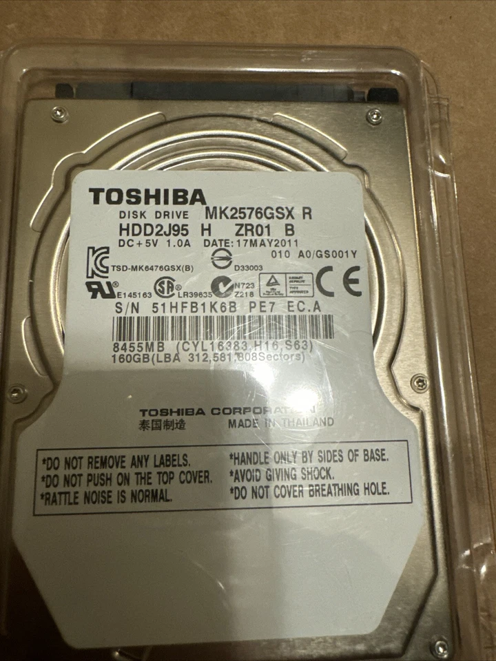 Toshiba MK2576GSX 160GB ,8455bm, HDD2J95Notebook  hard disk Made In Thailand New - Image 2 of 3