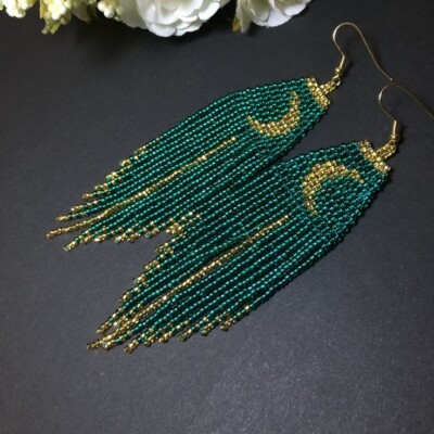 Tribal Earrings Native Large Boho American Seed Beads Handmade Earring