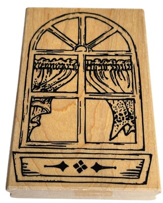 Stampendous Rubber Stamp Quaint Windowbox Window with Curtains Flower Box Craft