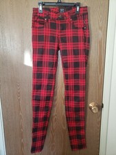 Tripp NYC Red and Black Skinny Stretch Punk Plaid Pants Juniors Size 1