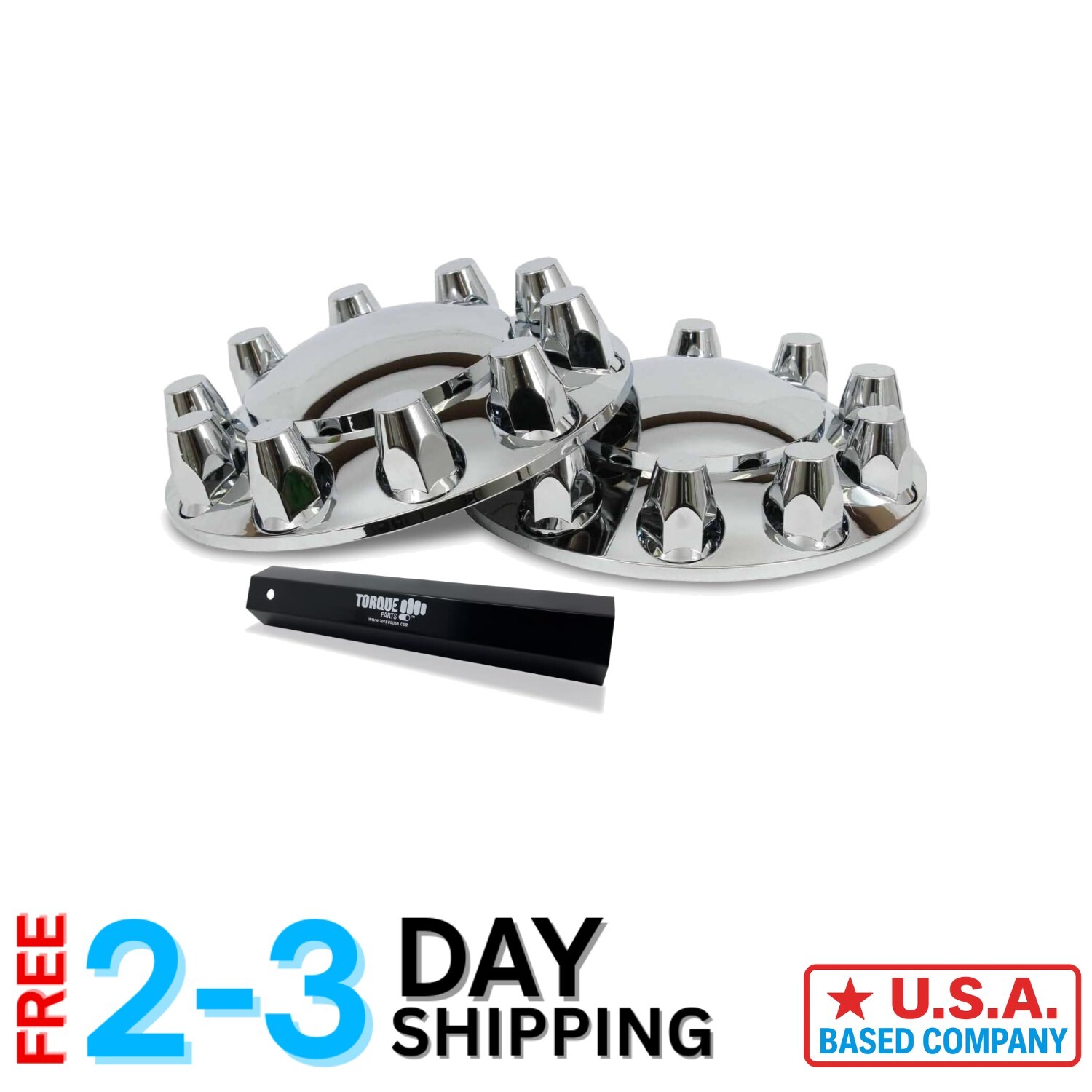 33mm Heavy-Duty Chrome Semi Truck Wheel Covers with Removable Caps - 2 Pack